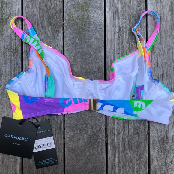 NEW NWT Cynthia Rowley Lola Good Vibes Graphic Bikini Top Bra Bralette Medium - Picture 4 of 15